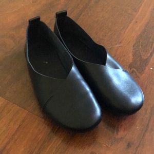 Black Leather Ballerina Flats, Red Sole